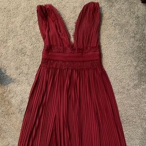 Burgundy midi dress.